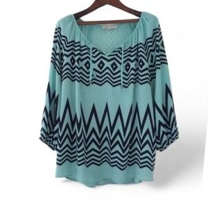 Jolt Blouse XL Mint Chevron Boho Peasant Top Sheer Lace